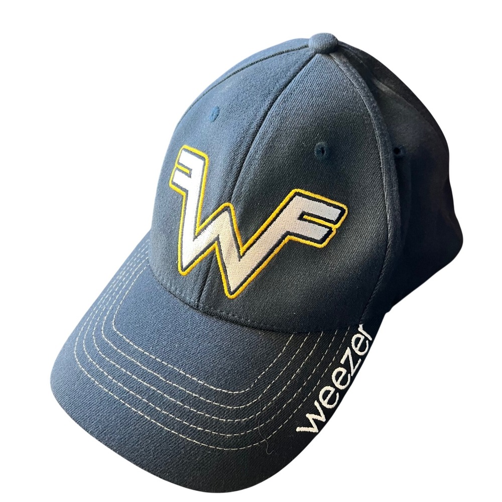 VTG Weezer Y2K Fitted Hat‎ Alt Rock Band Logo Cap Rare Flexfit Indie Emo Skater